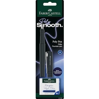 Afbeelding van FABER CASTELL 241080 Poly Pen vulpen met inktpatronen, zwart, irisblad, karibisch blauw (geen kleurkeuze mogelijk)