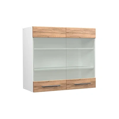 Afbeelding van Vicco Glazen keukenkast Fame Line, Krachtige eik goud/Wit, 80 cm