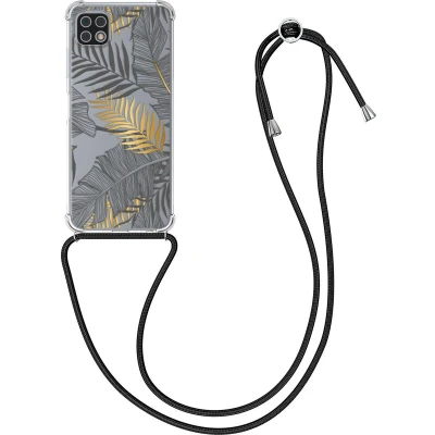 Afbeelding van kwmobile telefoonhoesje geschikt voor Samsung Galaxy A22 5G Hoesje met telefoonkoord Back cover smartphone Case in goud / grijs transparant