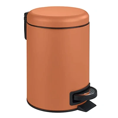 Image de WENKO poubelle à pédale Leman, petite Salle de Bain idéale pour les WC, le bureau, design d&#039;une capacité 3L, Acier, 17x25x22.5 cm, Terracotta
