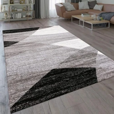 Afbeelding van VIMODA Vloerkleed met geometrisch patroon, grijs, wit, zwart, heatset. Afmetingen: 120 x 170 cm