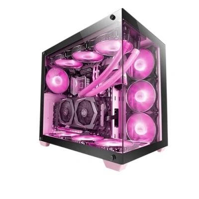 Afbeelding van Mars Gaming MCV4 Roze, Custom XXL E ATX, venster van gehard glas voor en zijkant zonder frame, modulaire structuur met dubbele kamer