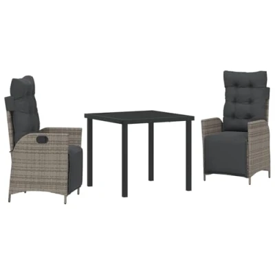 Afbeelding van vidaXL 3 delige Tuin Eetset Grijs Poly Rattan