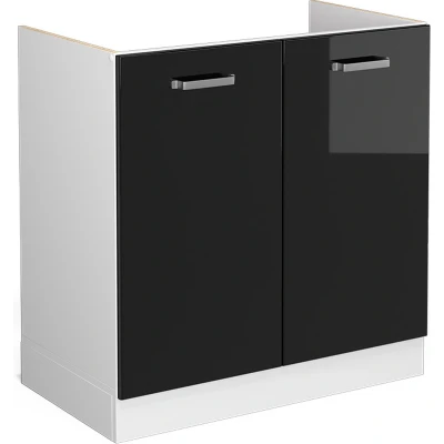 Afbeelding van Vicco Onderkast voor gootsteen R Line, Zwart hoogglans/Wit, 80 cm met deuren, zonder werkblad