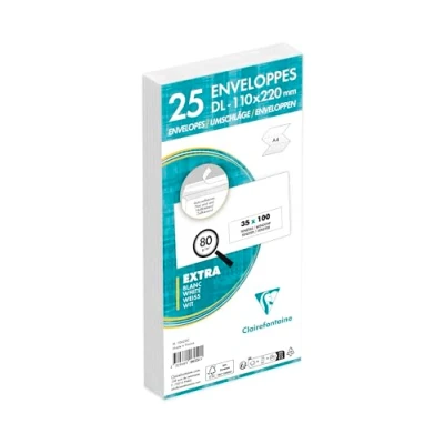 Image de Set de 25 enveloppes Clairefontaine Adhéclair 35 x 100 mm Blanc