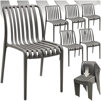 Afbeelding van tectake® Set van 6 Tuinstoelen Alcudia Antraciet Kunststof Stoelen Stapelbaar voor Tuin, Terras of Balkon Weerbestendig en UV bestendig Draagkracht 120kg per Tuinstoel