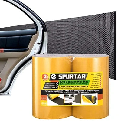 Afbeelding van Muurbescherming Voor Garage 200x20x0,65cm, Zelfklevend dicke Schuim, Bescherming van Autodeur tegen krassen, deuken en schaafwonden aan Bumper and Randbescherming, 2 Rollen Zwart