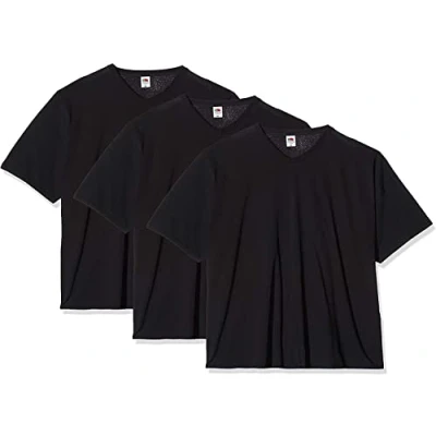 Afbeelding van Fruit of the Loom Valueweight T shirt voor heren, verpakking van 3 stuks, Zwart (0)