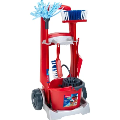 Afbeelding van Klein Toys Vileda bezemwagen vloerwisser, emmer met opzetstuk, bezem, stoffer en blik kwalitatief hoogwaardig kunststof rood blauw