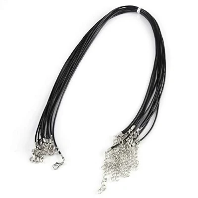 Afbeelding van 10 stuks, 1,5 mm, 18 inch, gewaxt touw, ketting, gevlochten, van leer, zwart, kunstleer, ketting met sluiting, voor het maken doe zelf sieraden