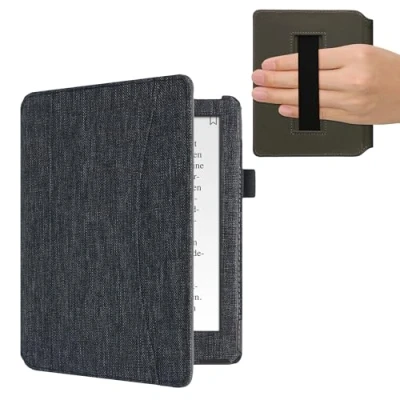 Afbeelding van kwmobile Flip cover eReader hoesje geschikt voor Kobo Aura H2O Edition 2 Met handvat In donkergrijs