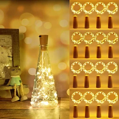 Afbeelding van Vicloon Wijnfleslamp, 12 stuks, 2 m, 20 leds, met accu, warmwit, kurk, lichtketting voor doe het zelf flessen, binnen en buitendecoratie, avond, bruiloft, Kerstmis, sfeerverlichting