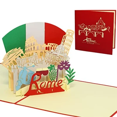 Afbeelding van LINPOPUP®, N363 Rome pop up kaart Italiaanse reisvoucher, voor Italië, verjaardagskaart, cadeaubon, urban wenskaart in Italië