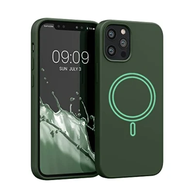 Afbeelding van kwmobile telefoonhoesje geschikt voor Apple iPhone 12 / Pro Hoesje met magneet compatibel MagSafe Smartphone case in donkergroen