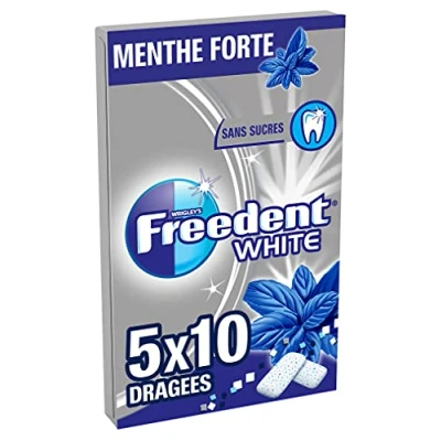 Image de FREEDENT WHITE Chewing Gum Menthe Forte Sans Sucres 5 x 10 dragées 70g