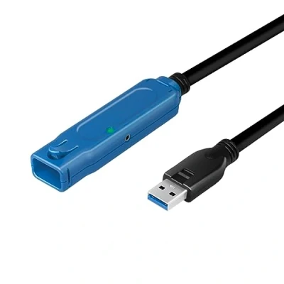 Afbeelding van LogiLink USB kabel 3.2 Gen1 A bus, stekker 20 m Zwart, Blauw Actief met signaalversterking UA0400