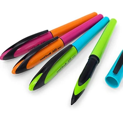 Afbeelding van Uni Ball Air Roller 0,5 mm blauw, groen, roze en oranje zwarte inkt 4 stuks UBA 188E M