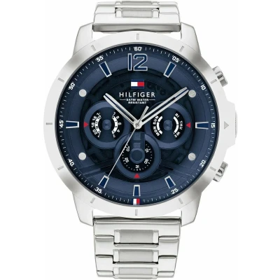 Afbeelding van Tommy Hilfiger Multifunctioneel analoog kwartshorloge voor heren met zilverkleurige roestvrijstalen armband 1710492, Navy Blauw,