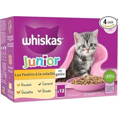 Afbeelding van 4x Whiskas Junior Multipack Gevogelte Selectie in Gelei 12 x 85 gr