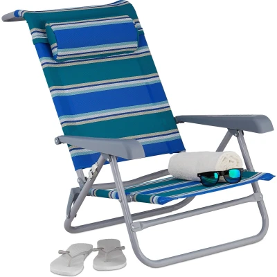 Afbeelding van Relaxdays strandstoel opvouwbaar armleuningen klapstoel relaxstoel campingstoel