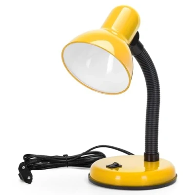 Afbeelding van Aigostar Vintage bureaulamp, retro tafellamp met stekker, zonder gloeilamp, compatibel led lampen, model E27, verstelbare lampzuil, geel