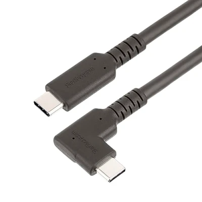 Image de StarTech.com Câble USB C Robuste angle droit de 50cm, 3.2 Gen 2, 4K60 24 pin (M) pour 2 50 cm robuste, support 4K60Hz noir