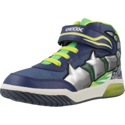Afbeelding van Geox INEK BOY Light UP Sneakers hoog voor kinderen, Maat: 27, Navy/lime Textiel/ synthetisch