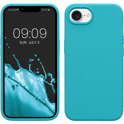 Afbeelding van kwmobile telefoonhoesje geschikt voor Apple iPhone 16e Hoesje met siliconen coating Smartphone case in ijsblauw