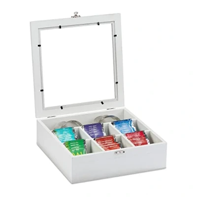 Afbeelding van Relaxdays theedoos theekist 7 vakken grote thee bewaardoos organizer theebox wit