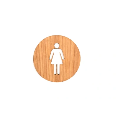 Afbeelding van Houten Pictogram Deurbordje / Toiletbordje Infobord 9cm Zelfklevend type Eiken (Vrouw)