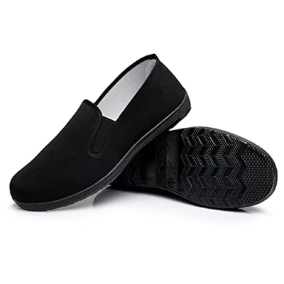 Afbeelding van Chinese Kung Fu Pantoffels Canvas Vechtsporten Tai Chi Schoenen Rubberen Zool Unisex All Black, zwart.