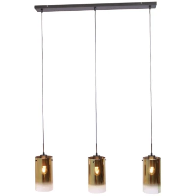 Afbeelding van Hanglamp 3lichts goud naar helder glas 105cm