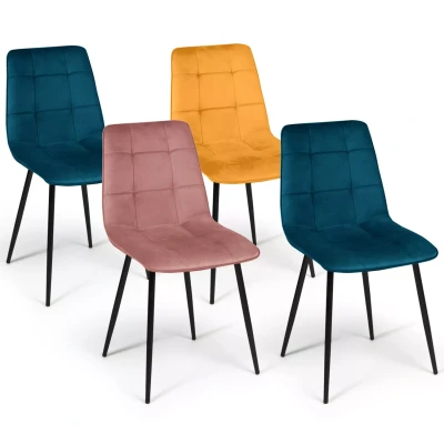 Image de Lot de 4 chaises MILA en velours mix color bleu x2, jaune ocre, rose