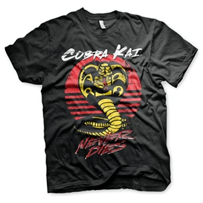 Afbeelding van Cobra Kai Officieel gelicentieerd Never Dit T shirt voor heren (donkergrijs), zwart.