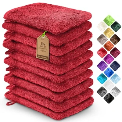 Afbeelding van NatureMark Set van 10 badstof washandjes, 100% katoen, rood, 15 x 21 cm