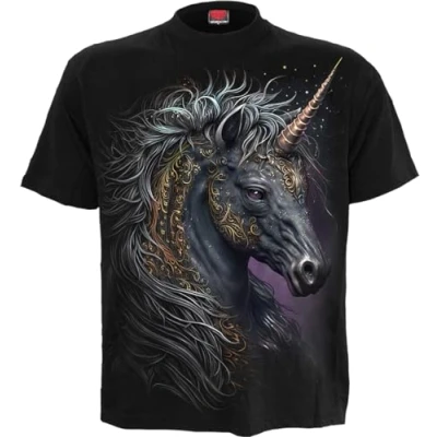 Afbeelding van Spiral Keltische eenhoorn zwart T shirt, zwart.