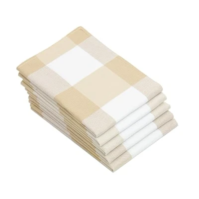 Afbeelding van ZOLLNER Set van 5 theedoeken, katoen, ca. 50 x 70 cm, beige wit geruit