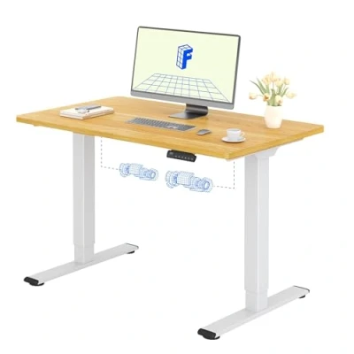Afbeelding van FLEXISPOT bureau, zittend, staand, eendelig blad, 120 x 80 cm, elektrisch in hoogte verstelbaar bedieningspaneel met geheugenfuncties, eenvoudige montage, thuiswerkbureau (wit + esdoorn)