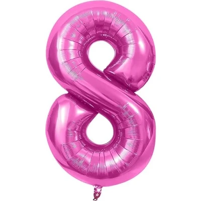 Afbeelding van ballon verjaardag 8 jaar roze 101 cm cijfer decoratie feestdecoratie vliegt dankzij het helium