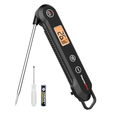 Afbeelding van ThermoPro TP03H Vleesthermometer met temperatuursensor, IPX6 waterdichte voedselthermometer kalibratie en vergrendelingsfunctie voor opvouwbare barbecue, olie, snoep, jam, zwart