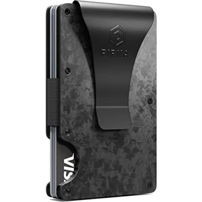 Afbeelding van PIRNA Minimalistische portemonnee van koolstofvezel slanke voor heren met creditcardhouder voorvak RFID blokkering heren, 03 stuks. Zwart gesmede koolstof, Minimalistisch