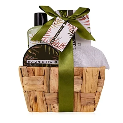 Afbeelding van accentra Olive Spa Cadeauset van zeegras, bad en douche, 5 delig, in decoratieve mand verjaardagscadeau, wellnessset voor vrouwen