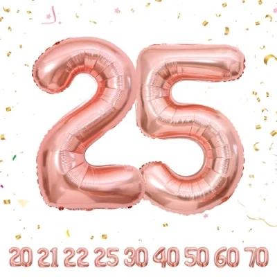 Afbeelding van Ballonnen verjaardag 25 jaar roségoud 100 cm Verjaardagsdecoratie van een man vrouw Opblaasbare cijferballon aluminium beige