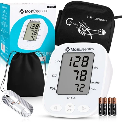 Afbeelding van MostEssential Premium Bloeddrukmeter Bovenarm Hartslagmeter 384 Metingen Geheugen Inclusief USB Kabel 65A