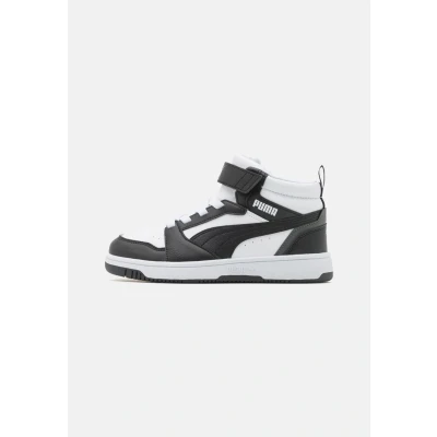 Afbeelding van PUMA Rebound V6 MID JR Unisex Sneakers hoog voor kinderen, Maat: 38, White/black Hoogwaardig imitatieleer