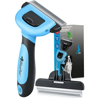 Image de BluePet « UnterwollGlück » Jusqu&#039;à 90 % de poils lâches en moins Brosse à courts pour chiens et chats Idéale changer le pelage Enlèvement du sous poil entretien des