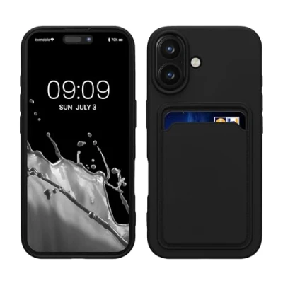 Afbeelding van kwmobile telefoonhoesje geschikt voor Apple iPhone 16 Hoesje met pasjeshouder TPU case in zwart