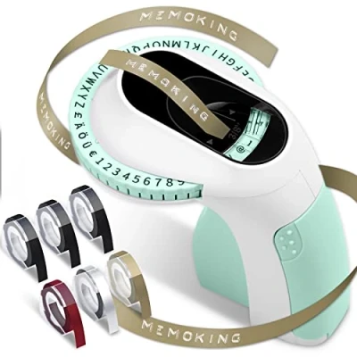 Afbeelding van Memoking Embossing etiketteermachine met 6 labelbanden, E975 3D handmatige labelmachine, zelfklevende etikettenmachine voor thuis, knutselen en (£/, Ä, Ö, Ü) groen