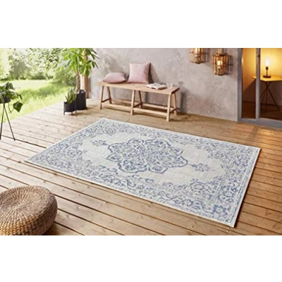 Afbeelding van Binnen &amp; Buiten Tapijt/Vloerkleed Vintage Tilos Crème/blauw 80x150 Cm