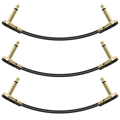 Afbeelding van Colexy Set van 3 platte aansluitkabels, lint, gitaarpatchkabel, 30 cm patchkabel, 6,35 mm professionele aansluitkabels voor gitaar/baspedalen